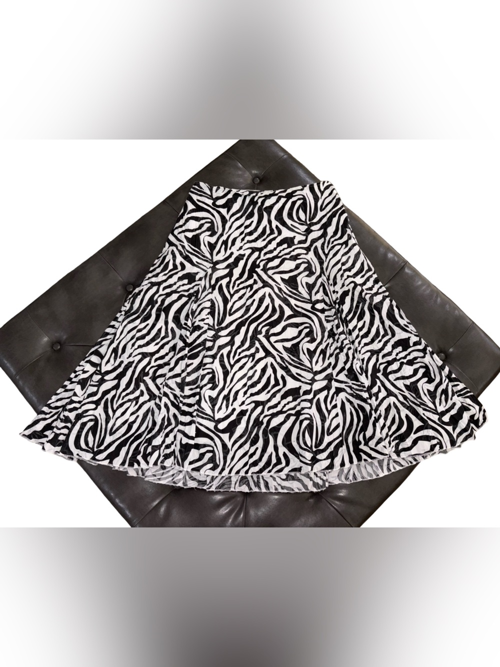 By Jessica Zebra Print Midi Skirt Size M 10 Black White Side Zip Lined